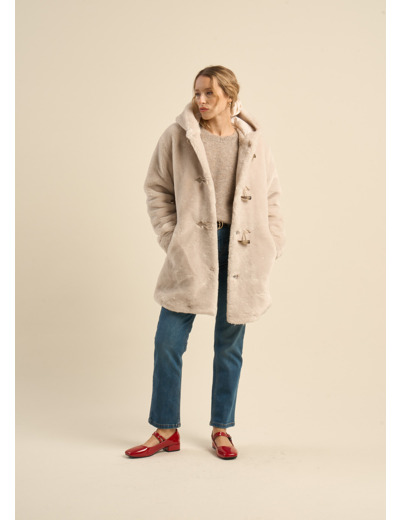 Duffle-coat en fausse fourrure à capuche