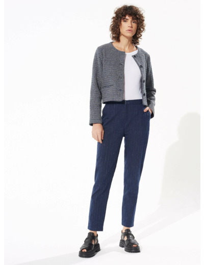 Pantalon droit rayures bleues foncees