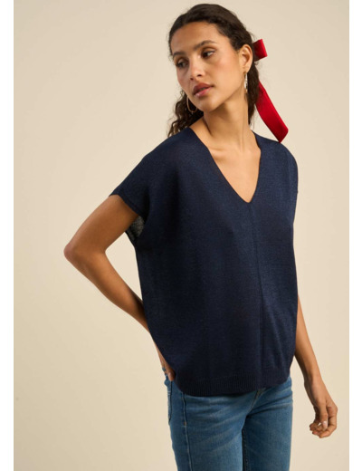 Pull oversize à col V et manches courtes