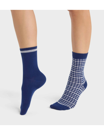 Lot de 2 paires de chaussettes femme motif vichy Bleu Dim Coton Style