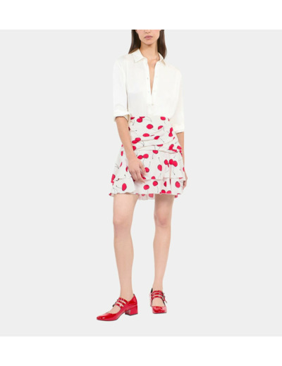 Jupe Courte Drapée Avec Imprimé Cerise ecru red