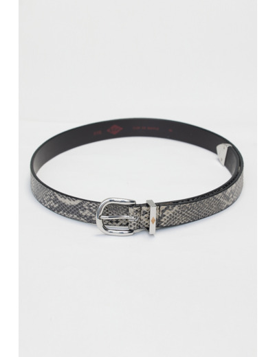 Ceinture en cuir, effet peau de serpent avec boucle et détail argenté