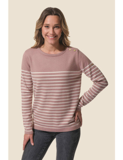 Pull femme col rond avec boutons épaules Gabrielle