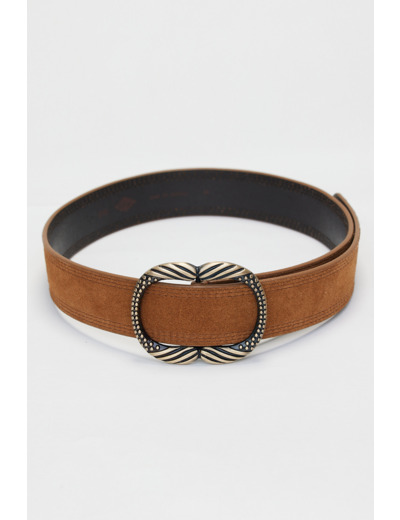 Ceinture en nubbuck, boucle en argenté vieilli