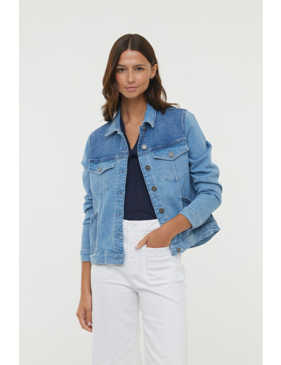 Veste en jean en bi-couleur, fermeture boutonnées