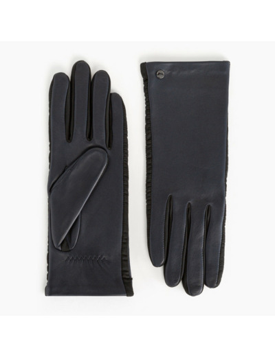 Gants femme bi-matières en cuir d'agneau