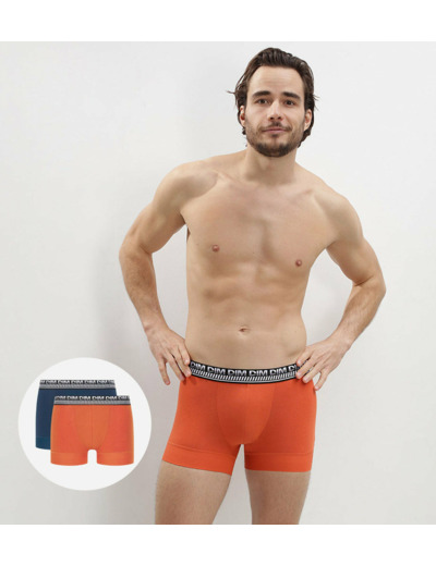 Lot de 2 boxers homme en coton extensible Bleu Orange Stay and Fit