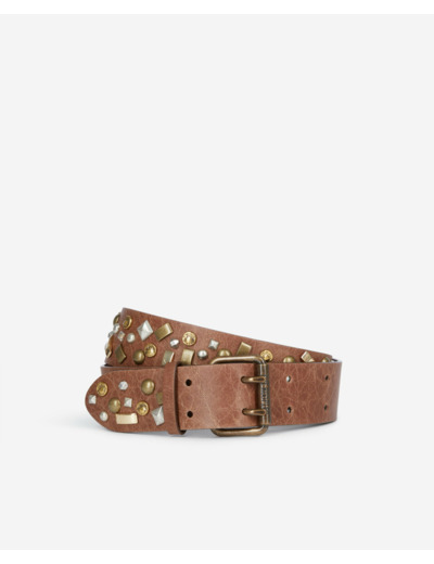 Ceinture En Cuir Marron Avec Rivets brown
