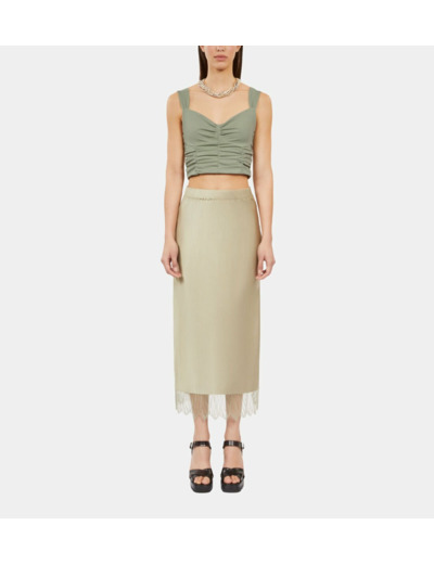 Top Vert Clair Court Avec Fronces kaki grey