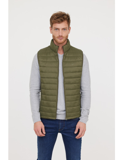 Doudoune légère basique sans manches en nylon, print poitrine, bandes élastiques côtés