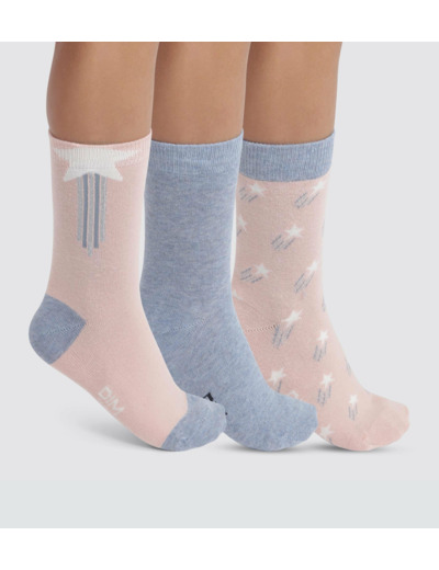 Lot de 3 paires de chaussettes enfant à étoiles Denim Rose Coton Style