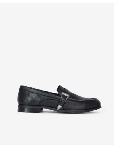 Mocassins En Cuir Noir Avec Boucle Western black