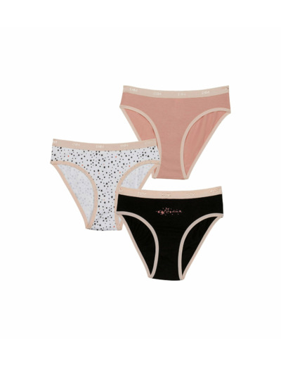 Lot de 3 slips fille coton stretch motif étoiles Noir Rose Les Pockets