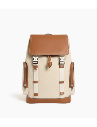 Sac à dos à rabat Maurice en toile coton et cuir lisse semi-végétal