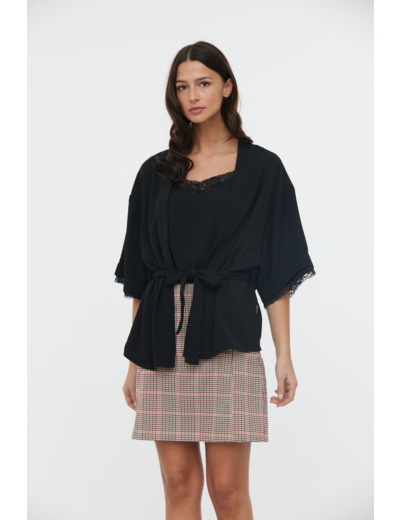 Kimono avec détail dentelle bas de manches