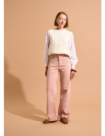Pantalon coupe large en coton taille haute