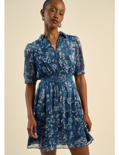 Robe imprimée fluide à manches bouffantes