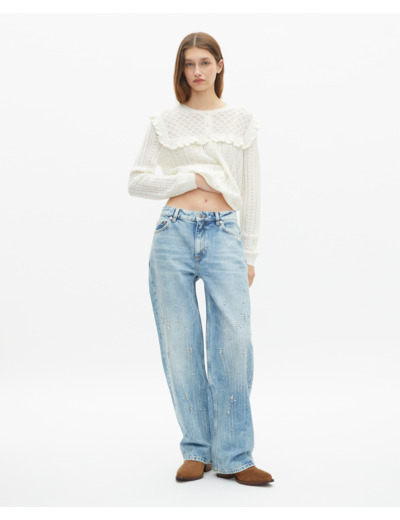 Cardigan avec volants en laine mérinos écru ecru