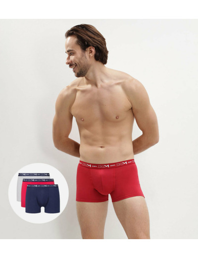 Lot de 3 boxers homme bleu denim rouge topaze acier Coton Stretch