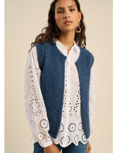 Gilet sans manches en mohair fils métallisés
