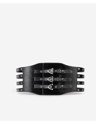 Ceinture Corset En Cuir Noir Avec Œillets black