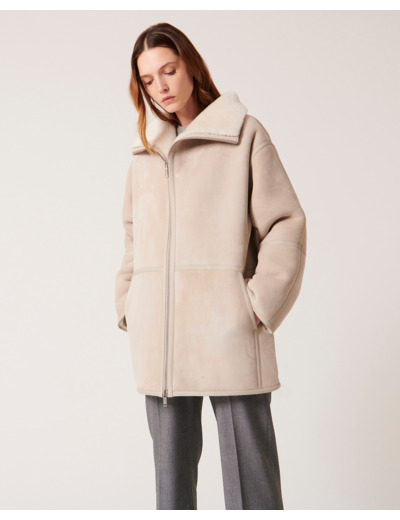 Manteau Maya Ecru en cuir
