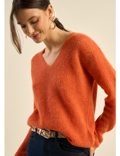 Pull à col V en mohairs et Alpaga