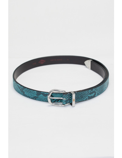 Ceinture en cuir, effet peau de serpent avec boucle et détail argenté