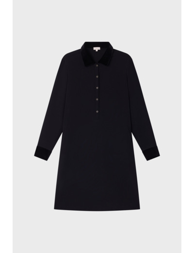 Robe courte à col et manches en velours - SALOI