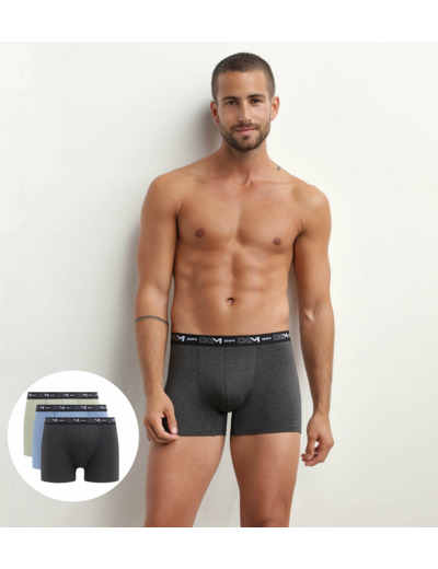 Lot de 3 boxers homme Pistache Bleuet Noir Chiné Dim Coton Stretch