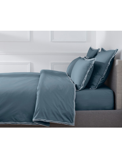 HOUSSE DE COUETTE | Pure White Percale Lavée - Blue - Finition White