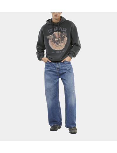 Sweatshirt À Capuche Et Sérigraphie Noir black washed