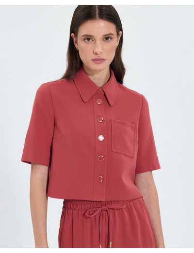Chemise courte en crêpe brique