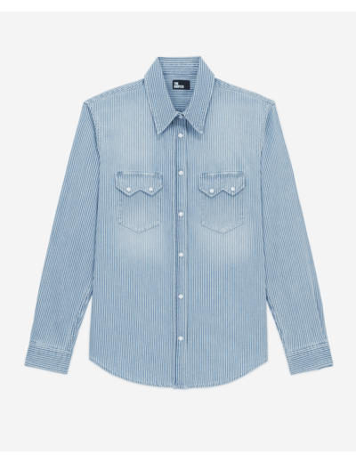 Chemise Ml En Denim Rayé Bleu Et Blanche, Détail De Poche Western blue denim