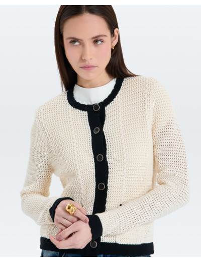 Gilet en maille écru et noir