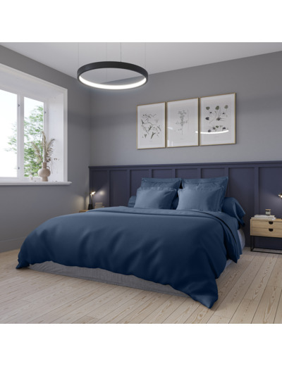 Housse de couette Partition Satin de coton Coloris Marine