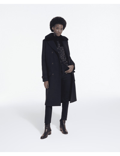 Manteau Long Croise Style Caban navy