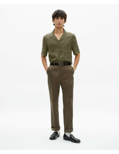 Chemise a manhces courtes en jacquard olive kaki