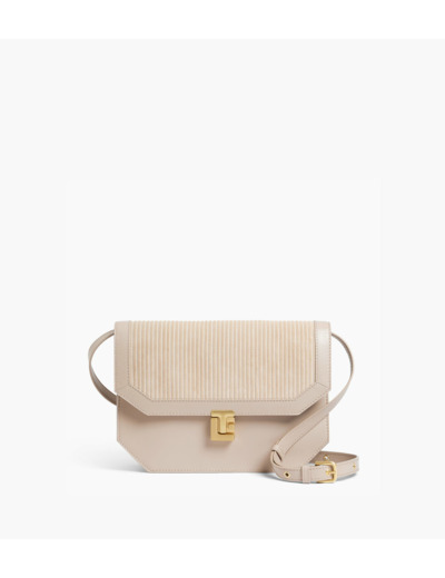 Sac bandoulière moyen modèle Rose en cuir côtelé et cuir lisse