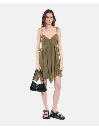 Robe Courte Kaki En Soie kaki