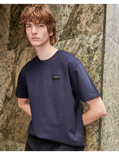 Tshirt Manche Courte Avec Patch En Cuir navy