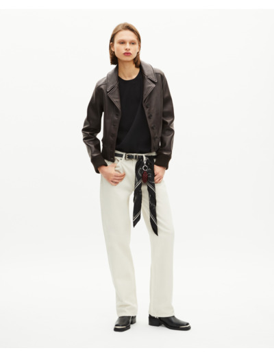 Blouson court en cuir marron brown