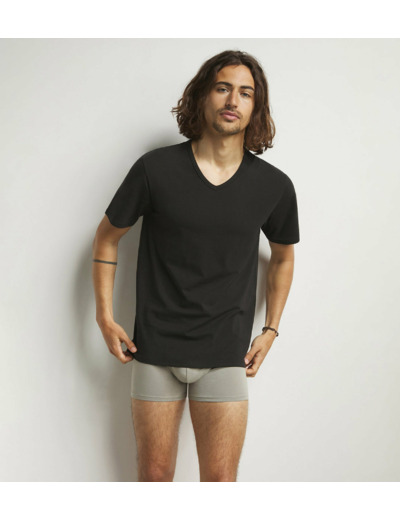 Lot de 2 Tshirts homme thermorégulateur en coton noir col V Regul Activ