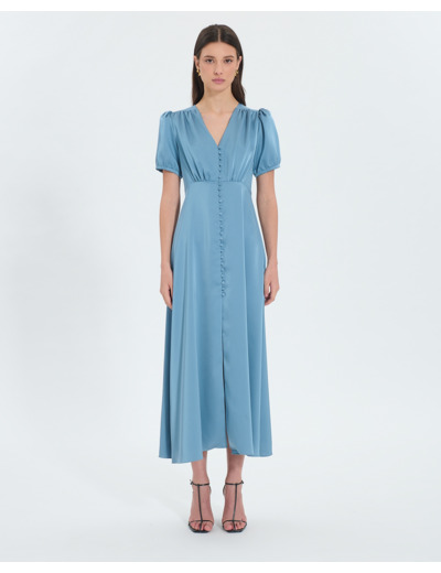Robe longue satinée bleu
