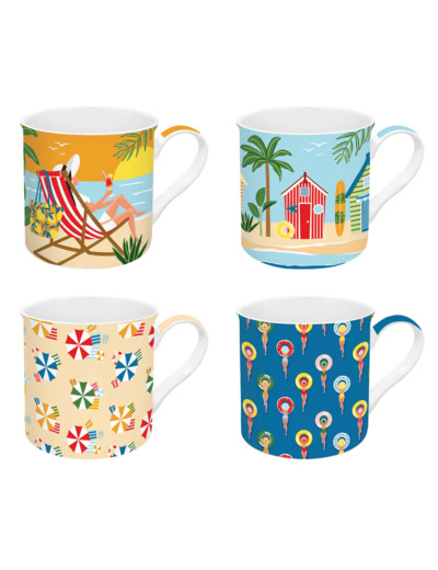 A LA PLAGE Coffret 4 mugs 30cl