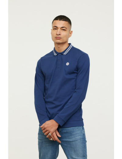 Polo manches longues en coton jersey avec badge poitrine et détails col