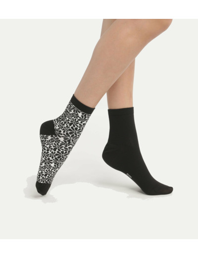 Lot de 2 paires de chaussettes en coton bio motif fleur Noir Dim Good