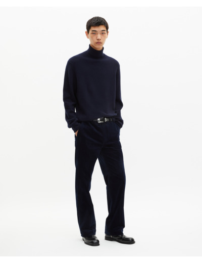 Pull col roulé en cachemire marine bleu