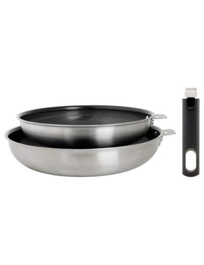 Set 2 poêles 24/28cm + poignée amovible Click!