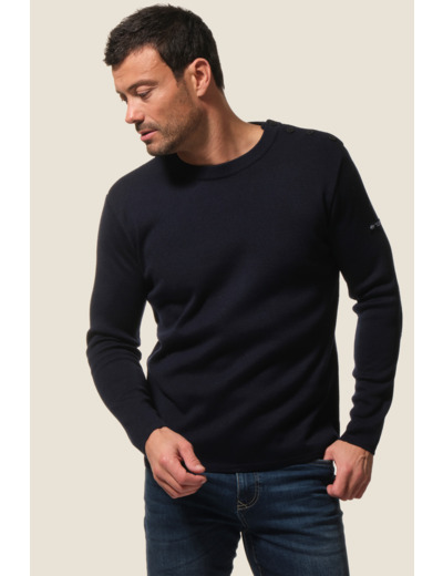 Pull homme uni col rond avec patchs coudes Eloi